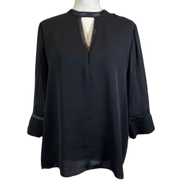 Reiss Kris Chiffon Top Black with Peekaboo Neck Cutout Silky Elegant Size 10 - Picture 1 of 13